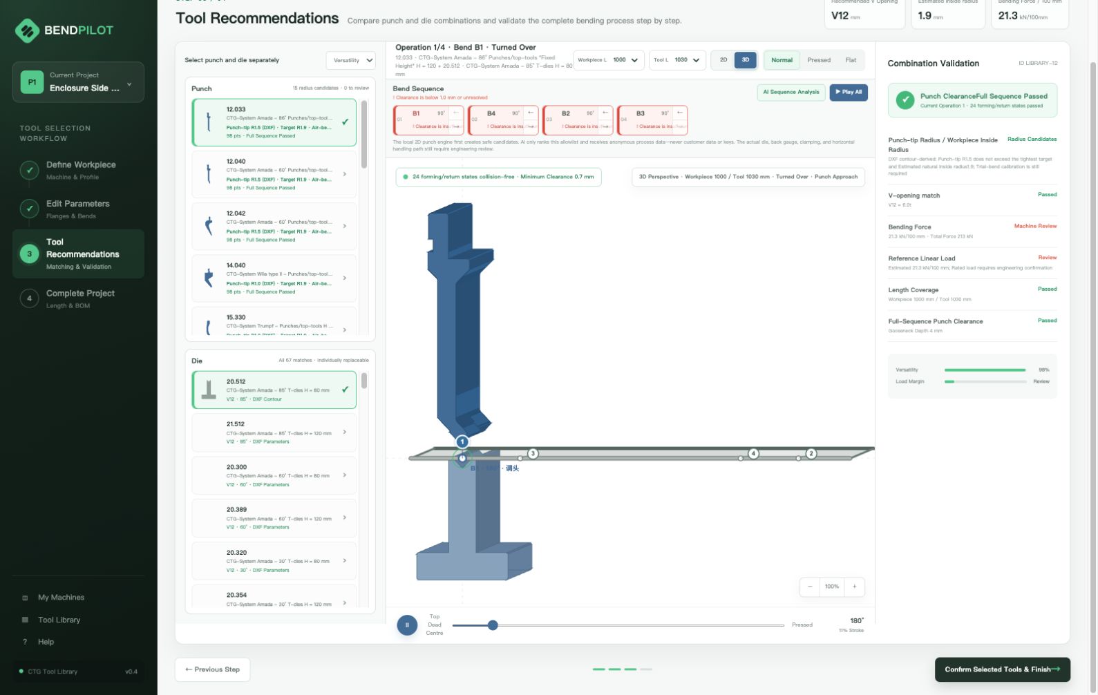 BendPilot bending simulation - COVO press brake tooling reference